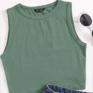 Sage green solid crop tank top